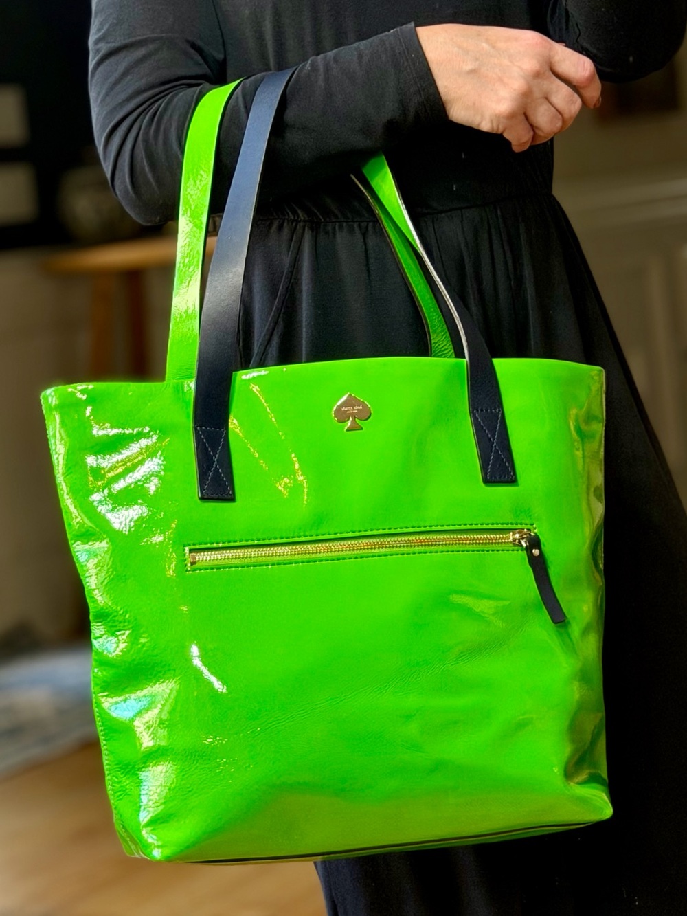 Kate Spade Rare Collectible Flicker Bon Shopper Storybook Lining Navy Green
